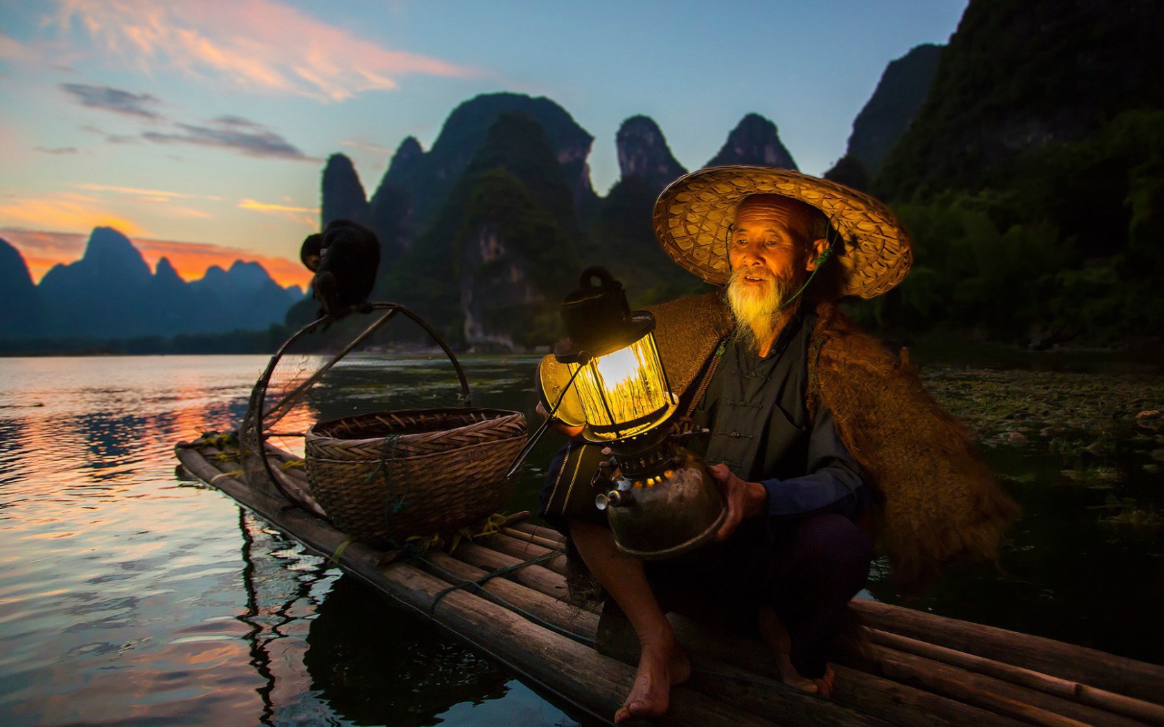 Fisherman and cormorant fishing in China
