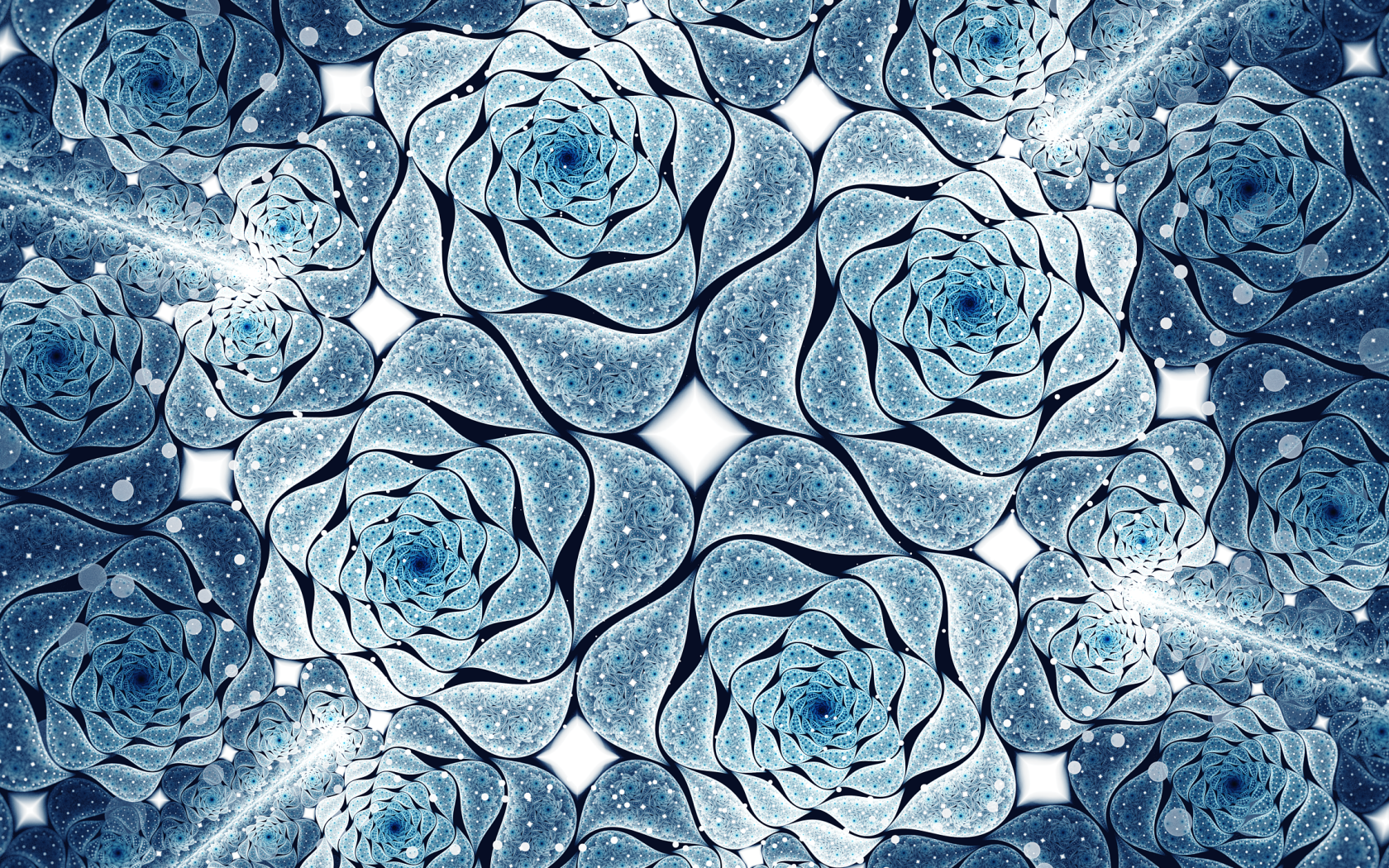 Голубые абстрактные цветы, фрактальный рисунок