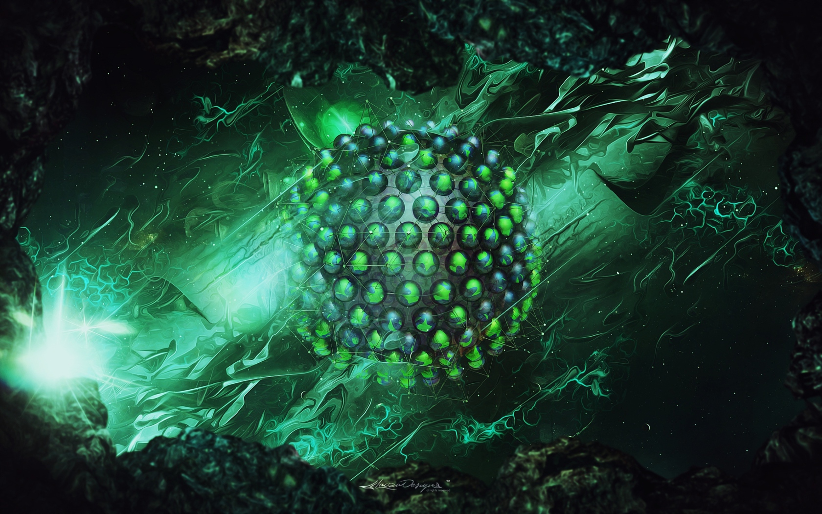 Зеленая сфера рендеринг, абстракция 