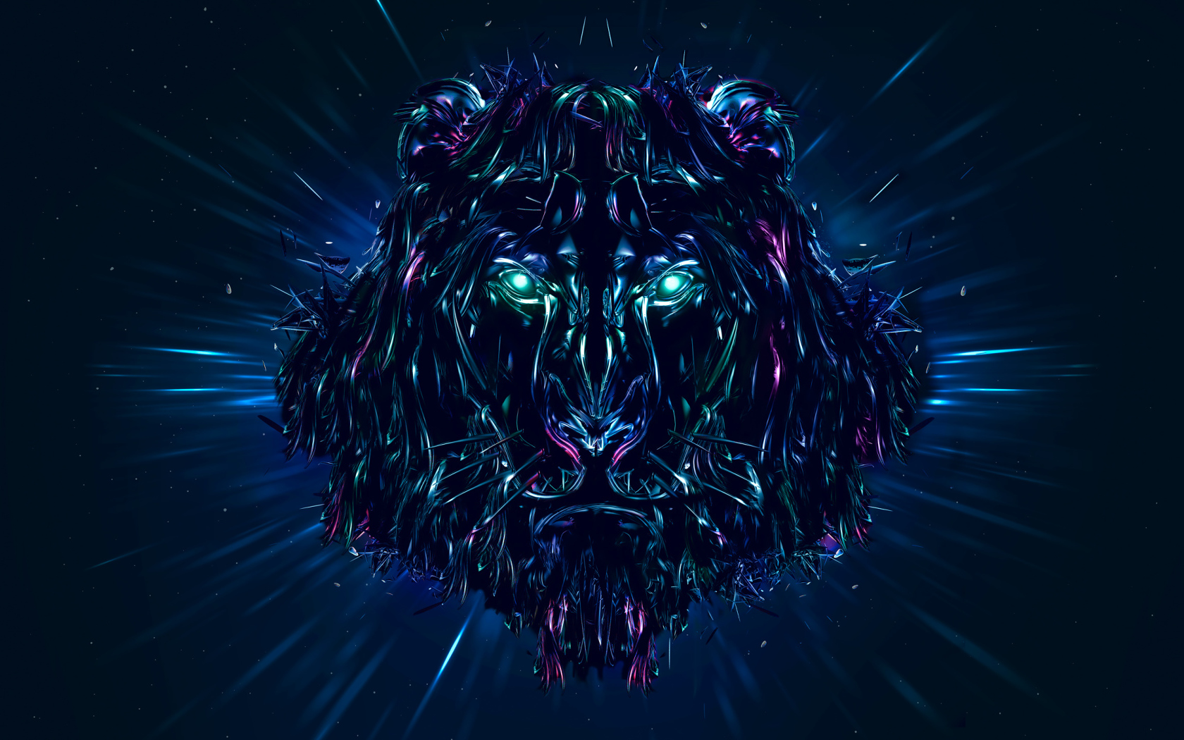 Неоновый лев 3д графика