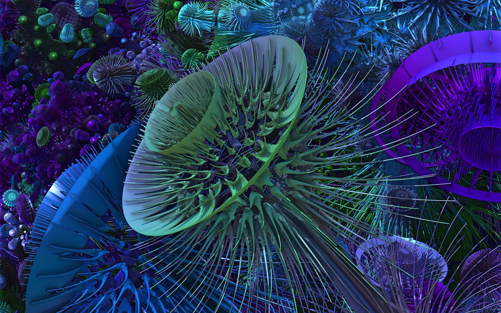 Ажурные объемные фигуры фантастических цветов 3д графика