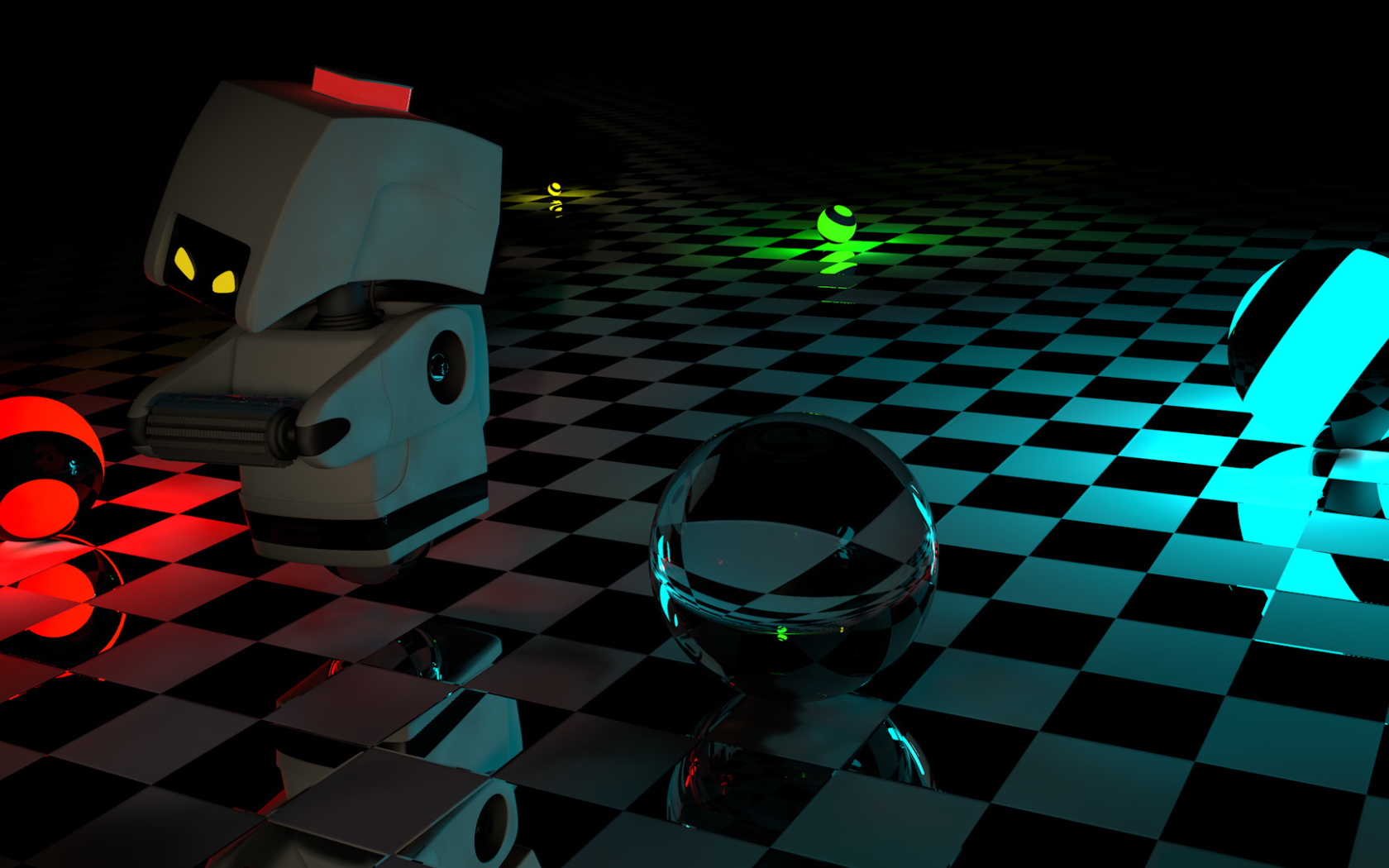 Робот и шары 3D графика 