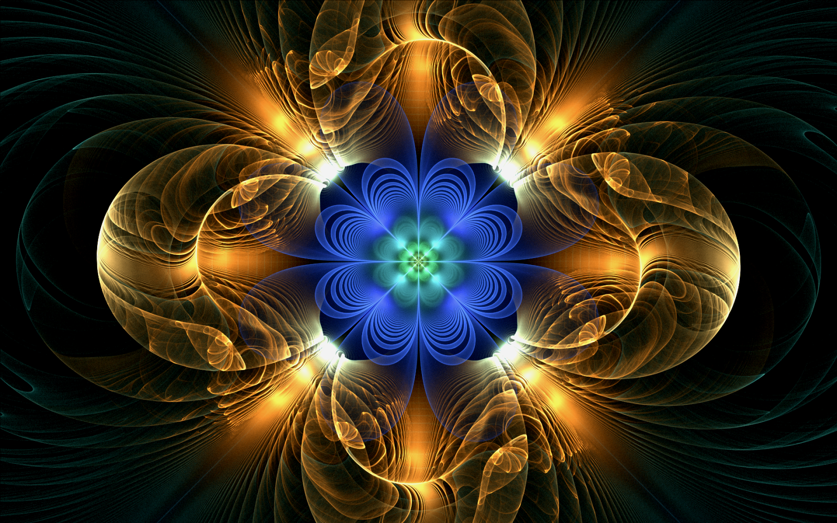 Желто голубой абстрактный фрактальный цветок 