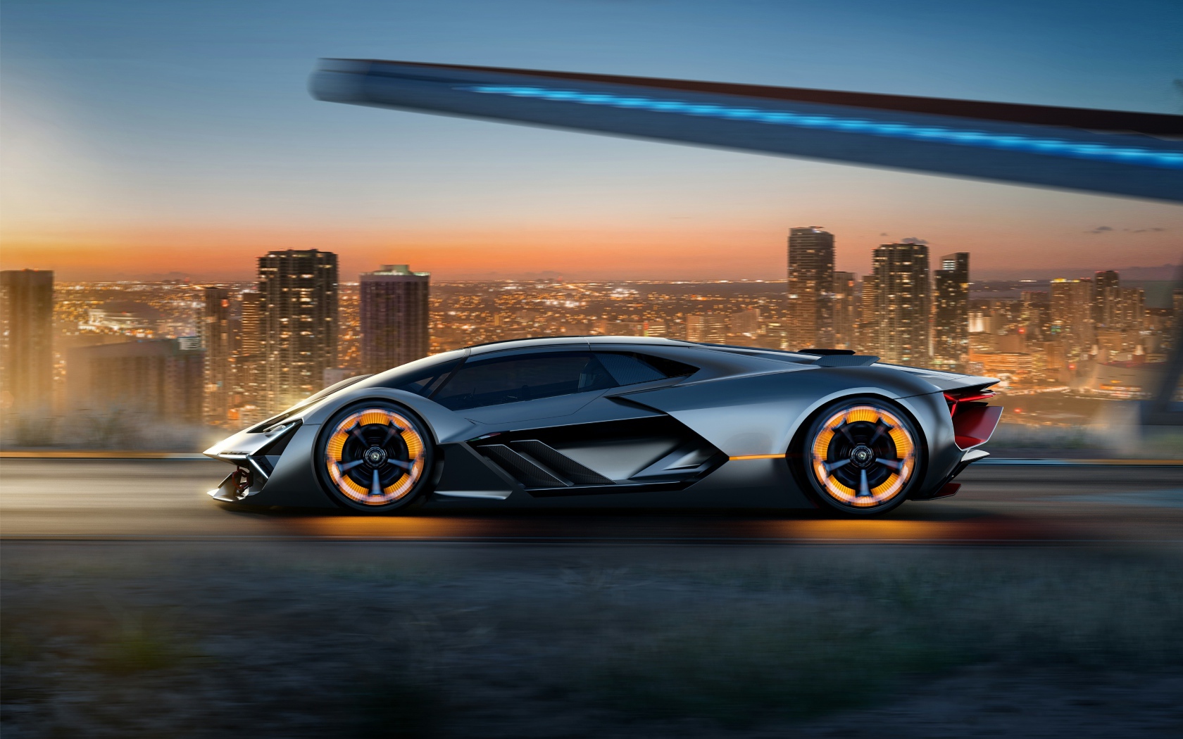 Спортивный автомобиль  Lamborghini Terzo Millennio на скорости
