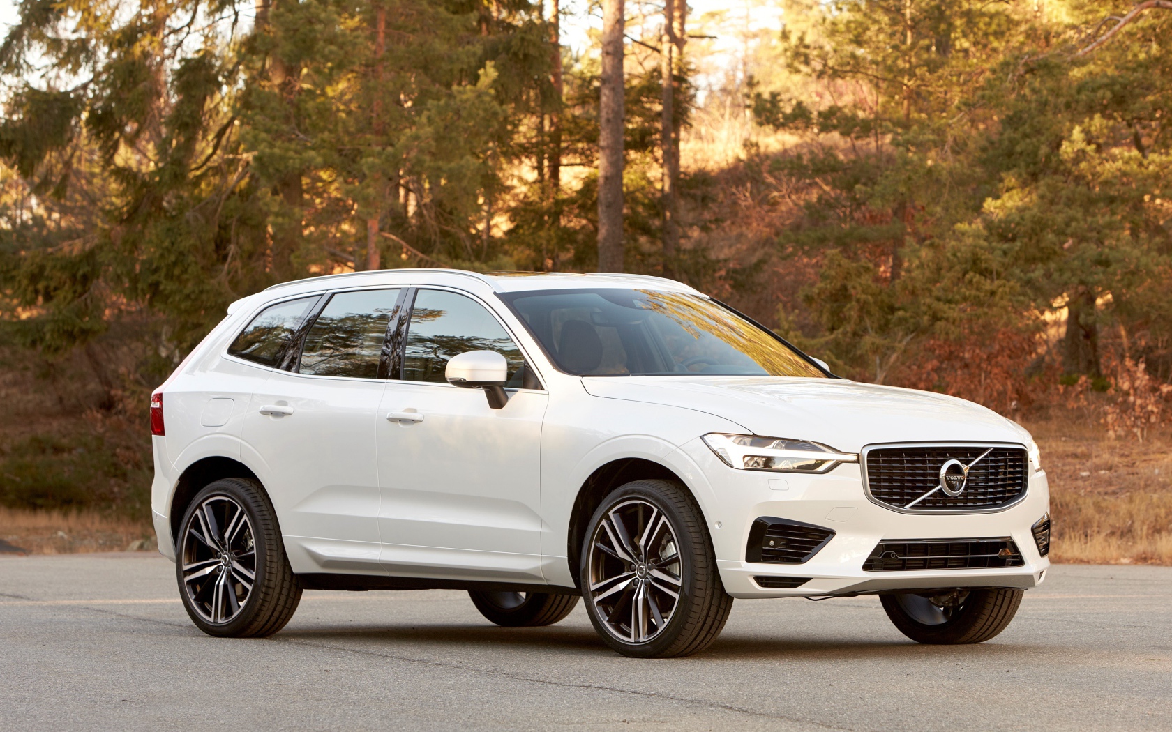 Белый внедорожник Volvo XC60 на дороге