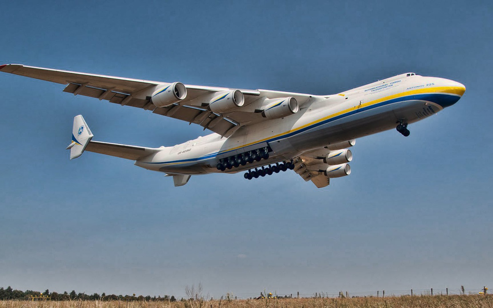 Самый большой самолет Ан-225 Мрия взлетает 