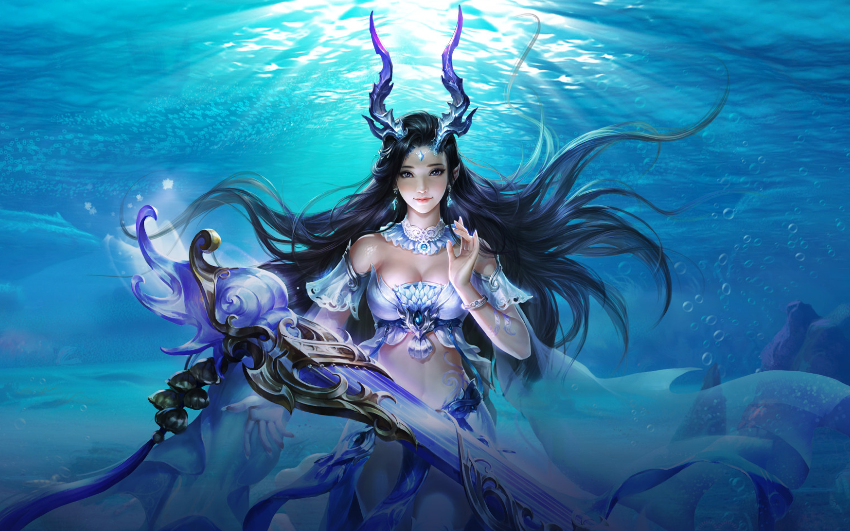 Девушка русалка под водой, фэнтези