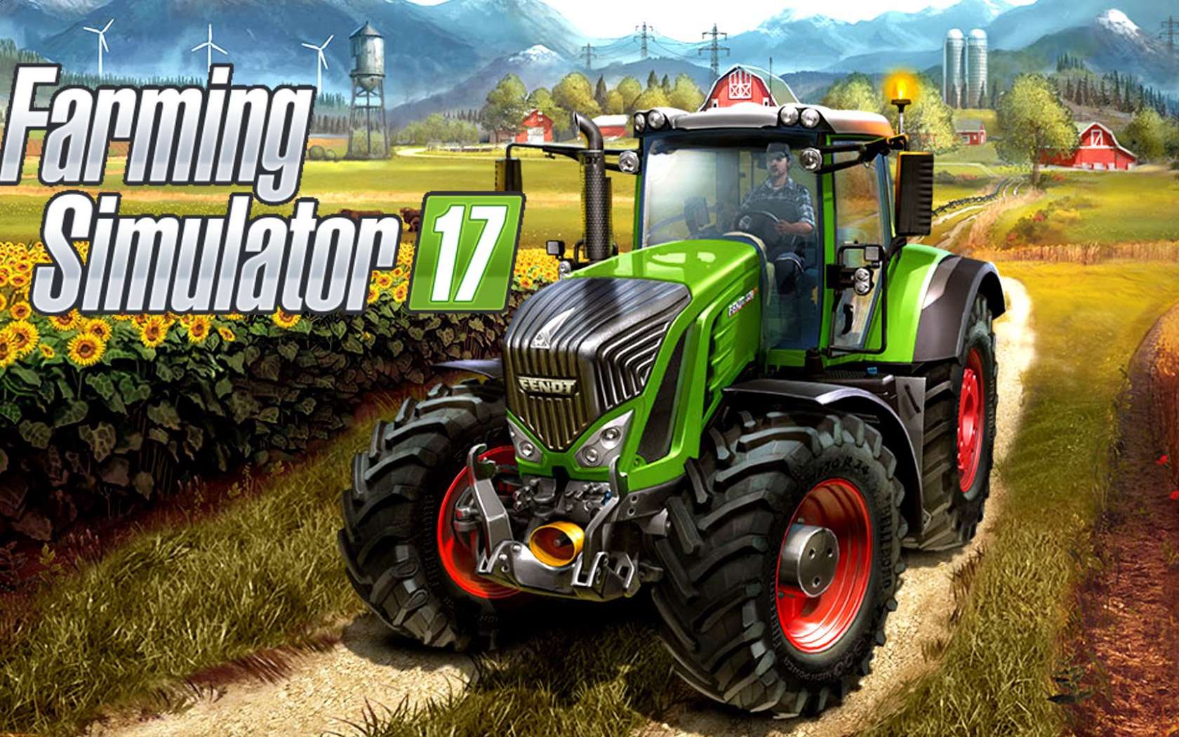 Зеленый трактор в поле игра Farming Simulator 2017 