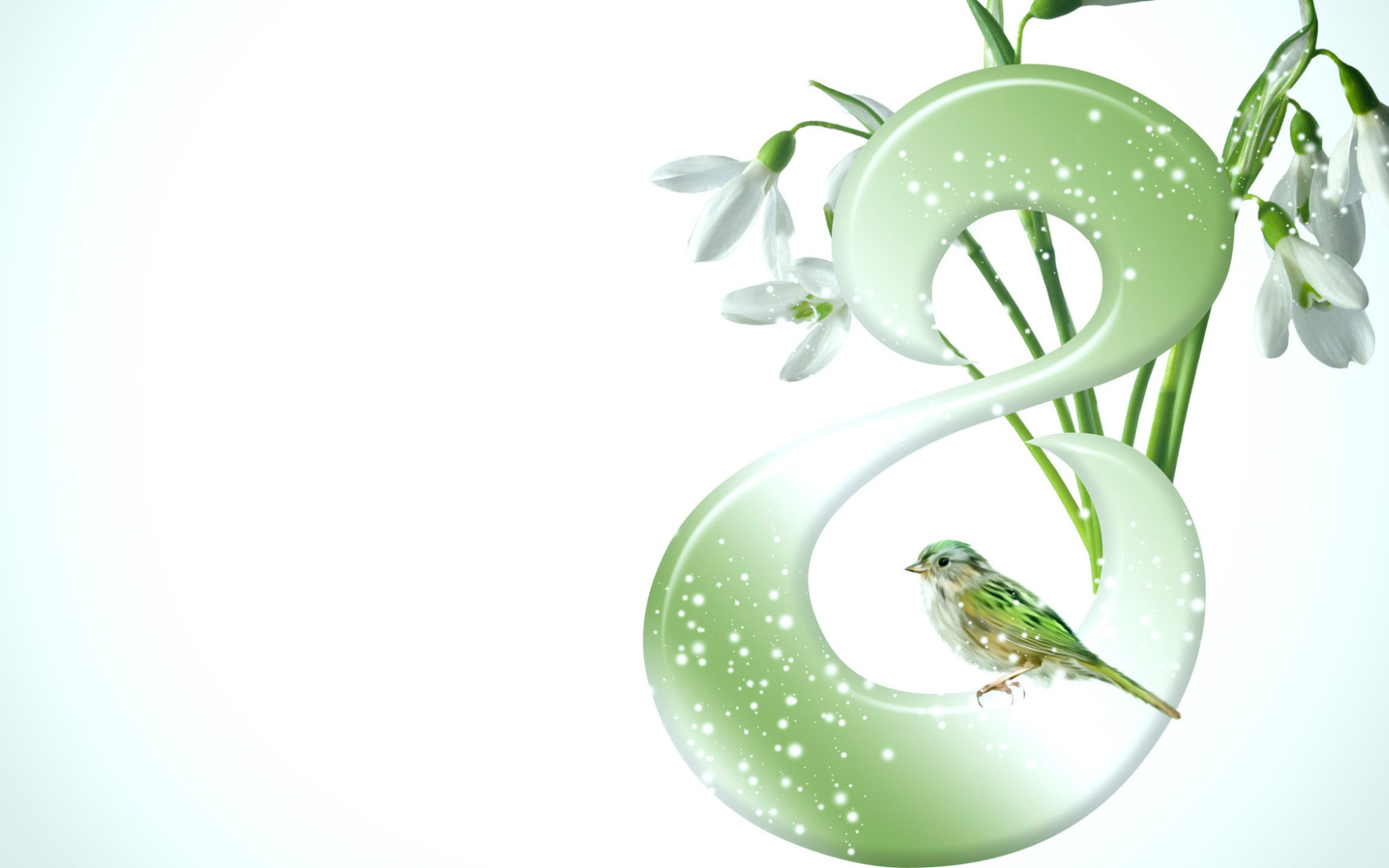 Подснежники и птичка на 8 марта