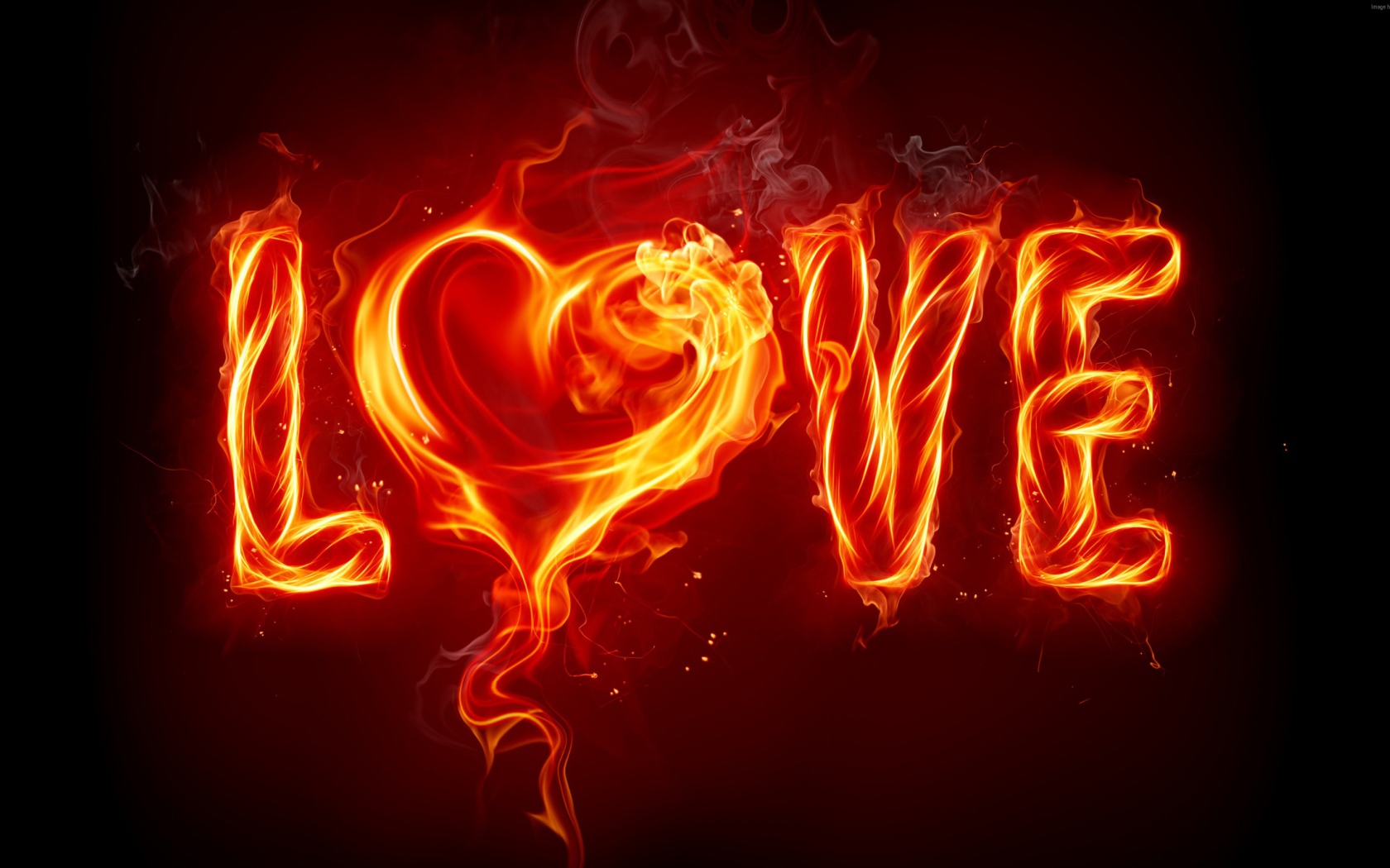 Огненная надпись любовь на черном фоне