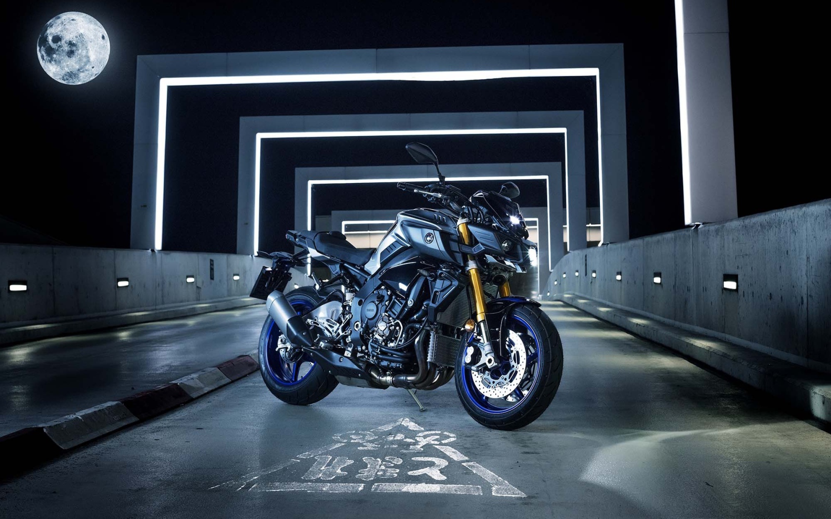 Motorcycle Yamaha MT-10 SP, 2017 in the light of the moon