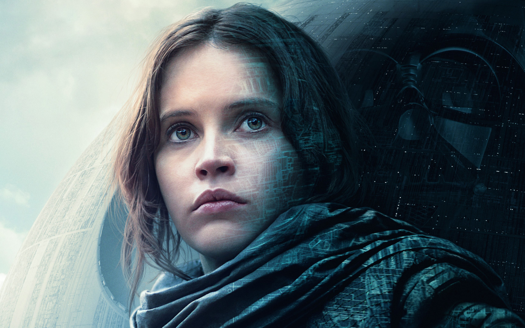 Джин Эрсо и силуэт Дарта Вейдера Изгой-один. Звёздные войны Истории 