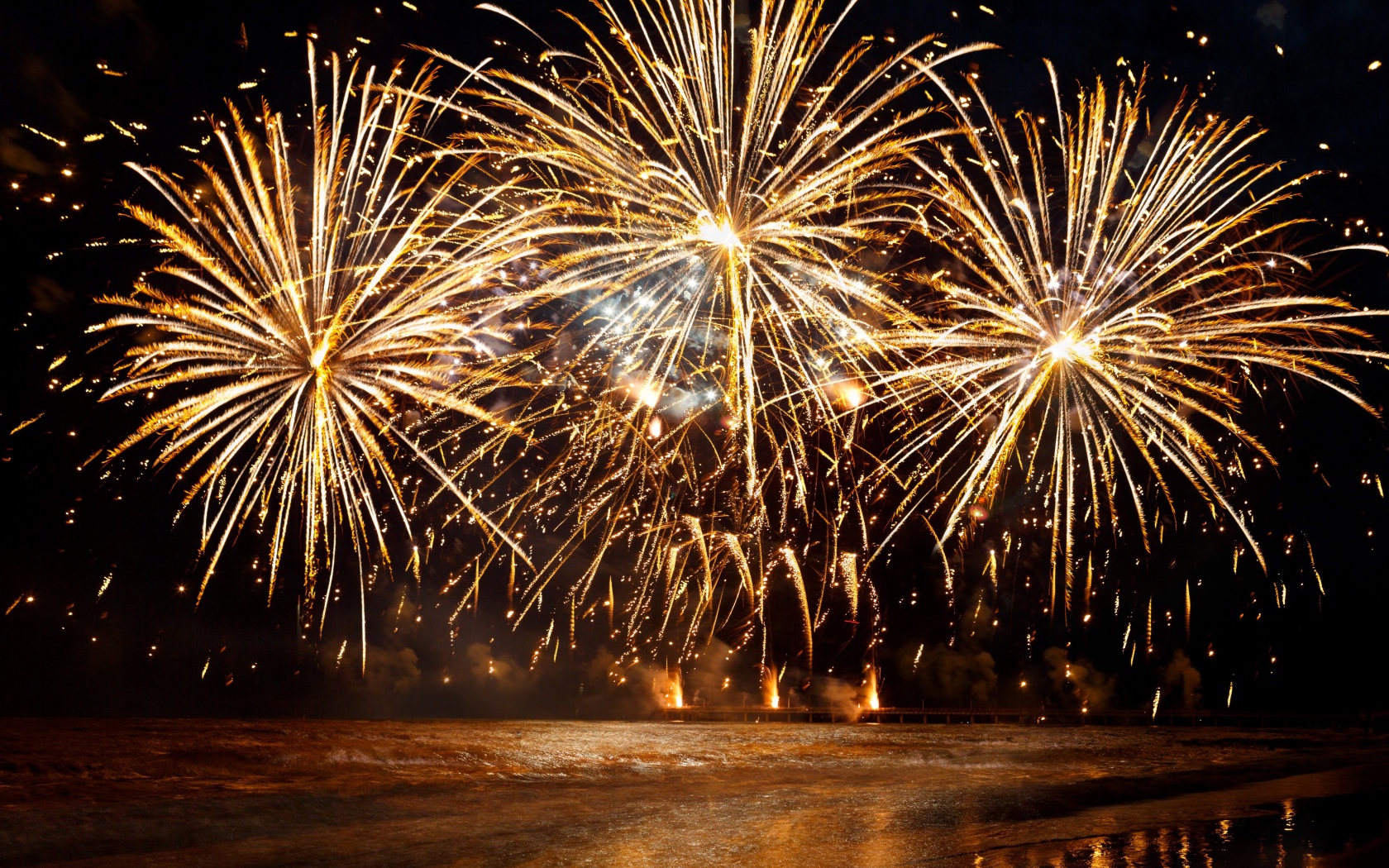 Bright flashes of New Year's fireworks
