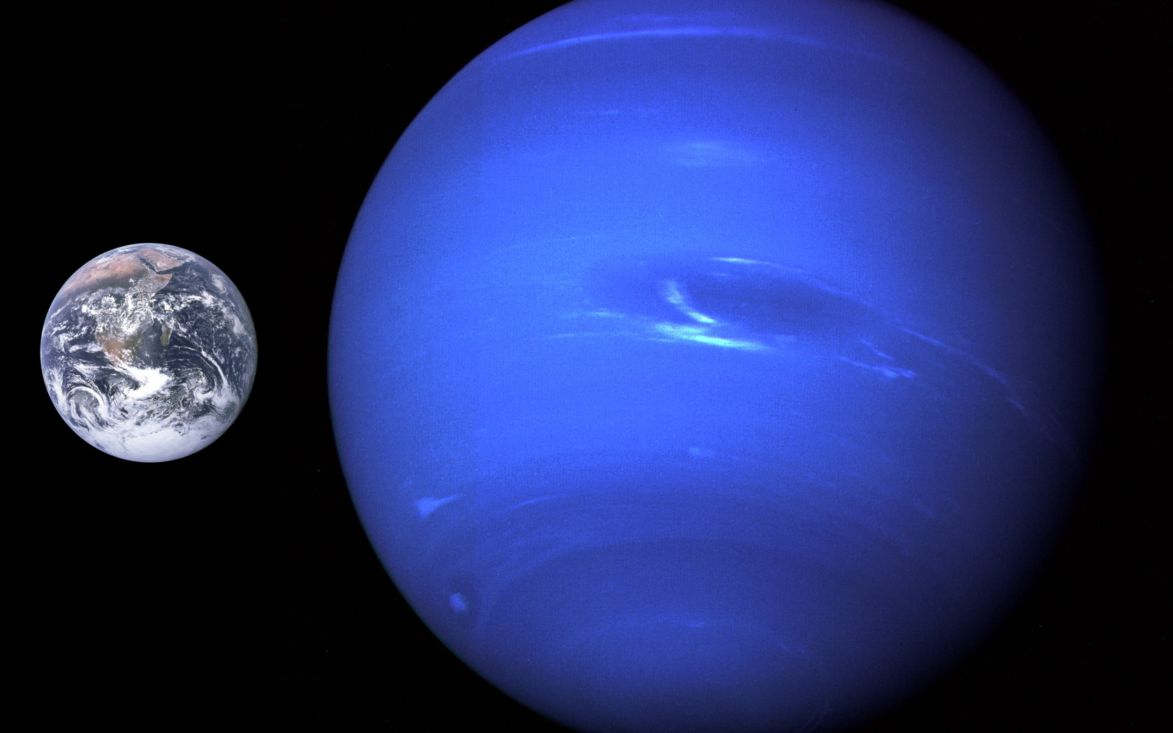 Большая планета Нептун в сравнении с землей 