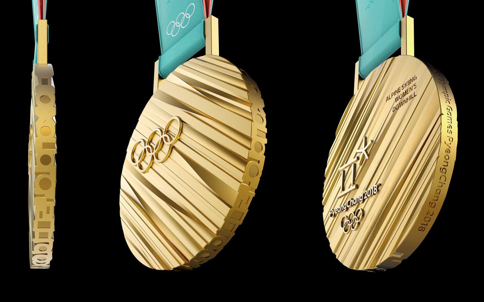 Золотая медаль зимних Олимпийских игр 2018 на черном фоне