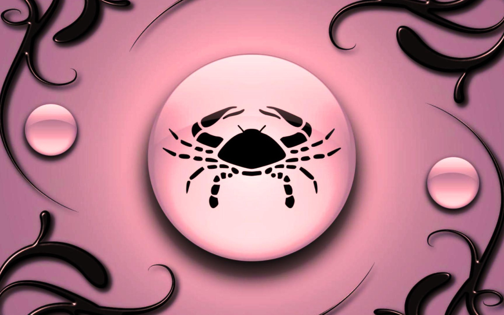 Знак зодиака Рак на  розовом фоне с чёрным орнаментом 