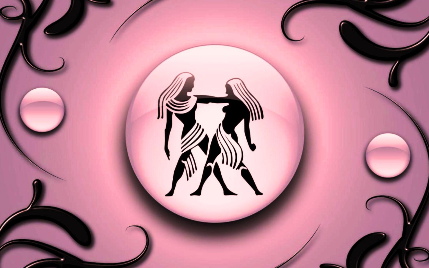 Gemini on a pink background with black ornament Desktop wallpapers 1680x1050