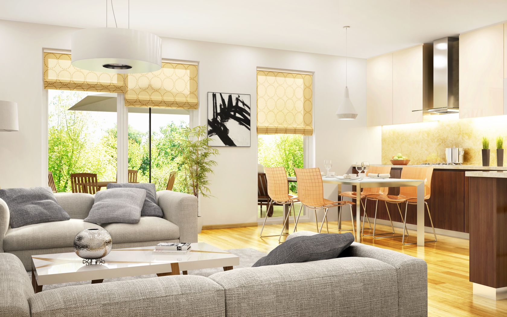 Столовая комната с диванами и большим телевизором