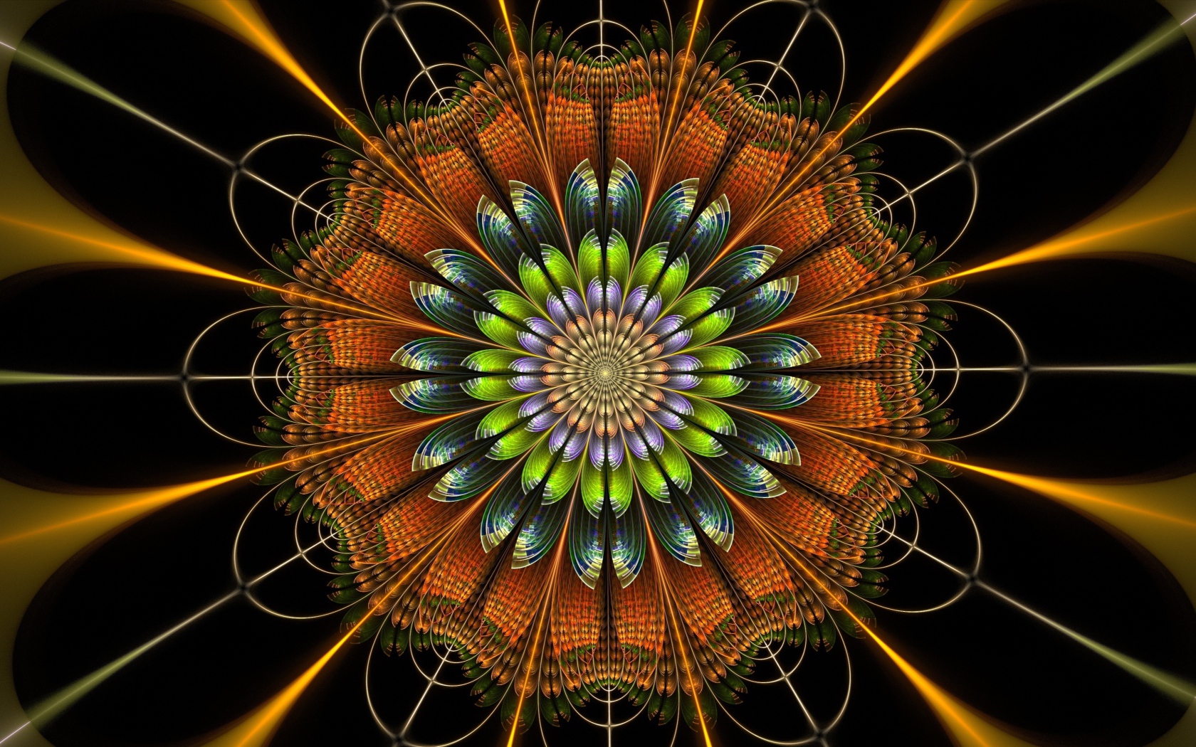 Красивый разноцветный абстрактный цветок, 3д графика