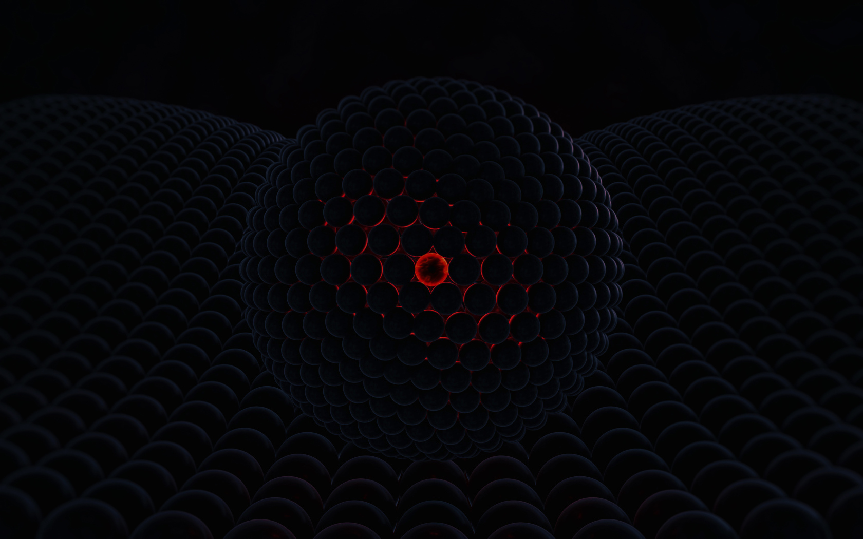 Черный шар со светящимся центром на черной поверхности 3д графика