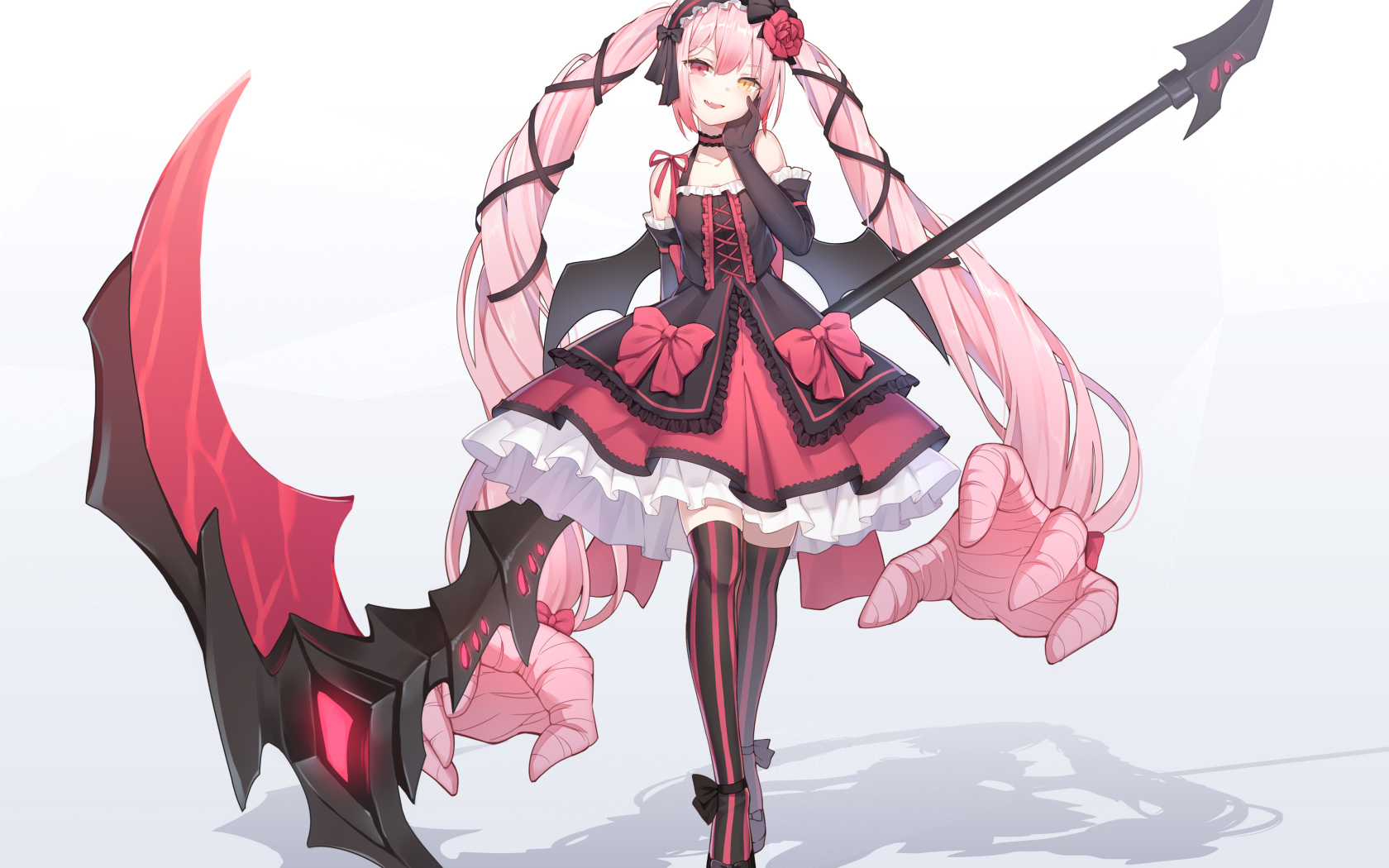 Девушка аниме с длинными розовыми волосами