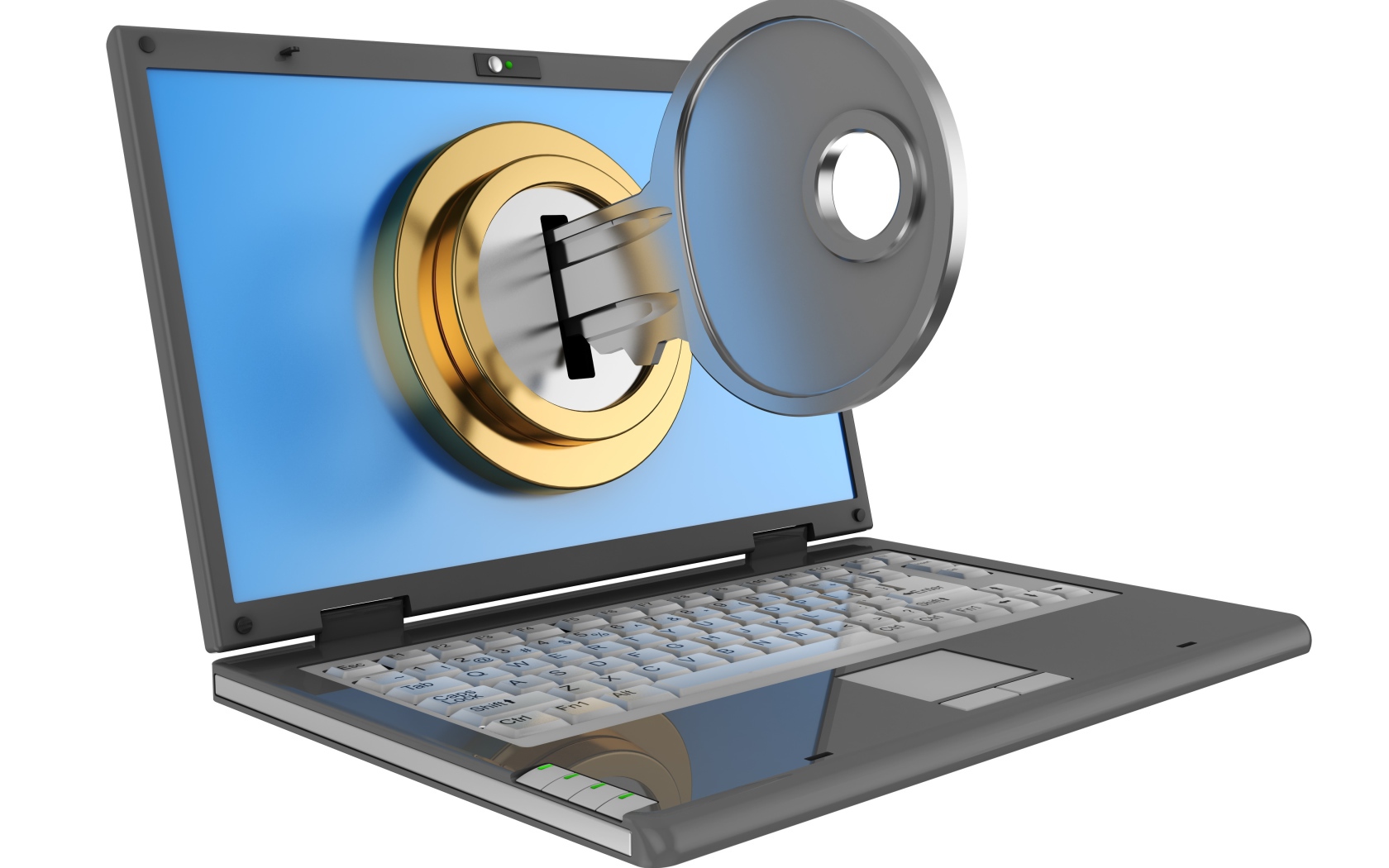 Ключ в замочной скважине на мониторе ноутбука