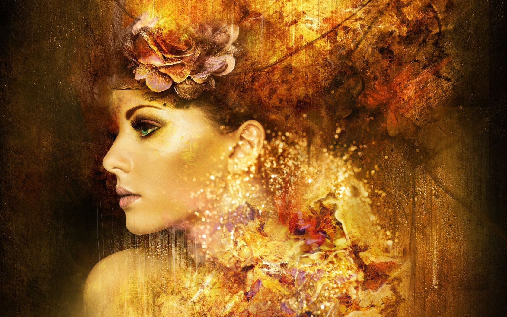 Фантастическая зеленоглазая девушка, лицо в профиль