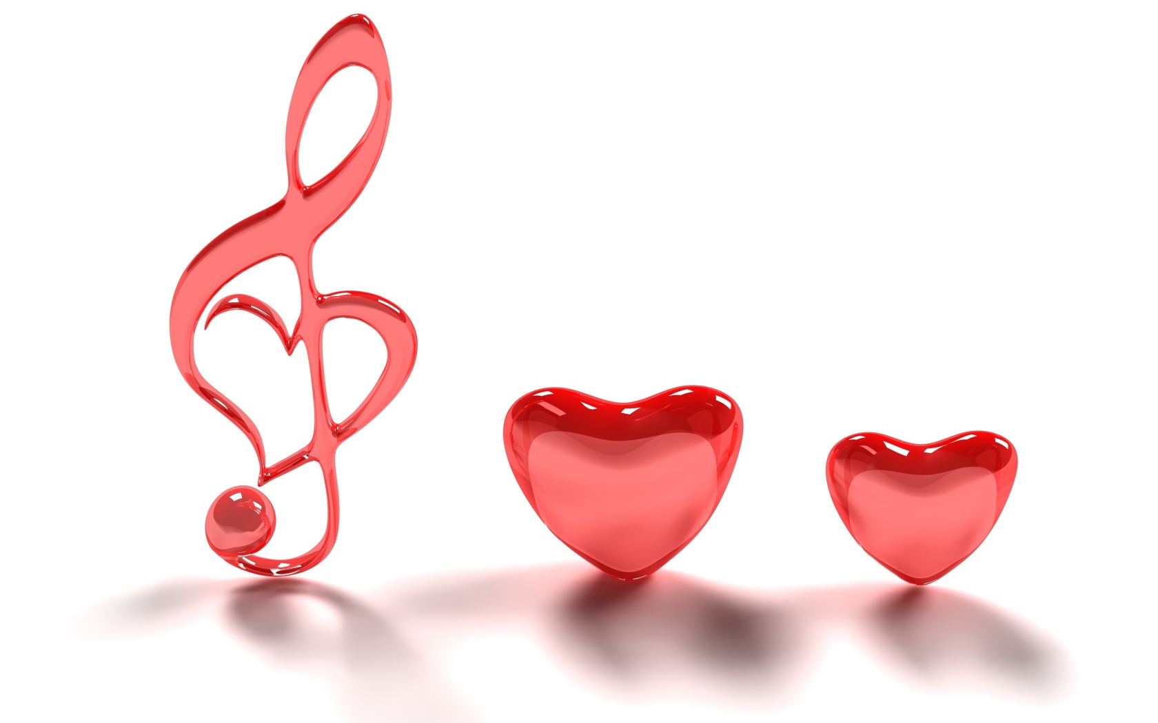 Два красных сердца и нота на белом фоне