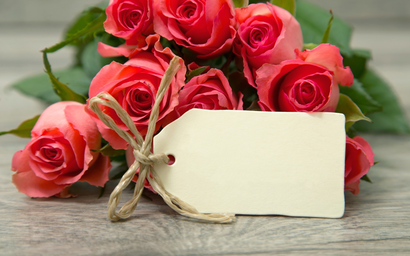 Букет розовых роз с запиской, шаблон для открытки