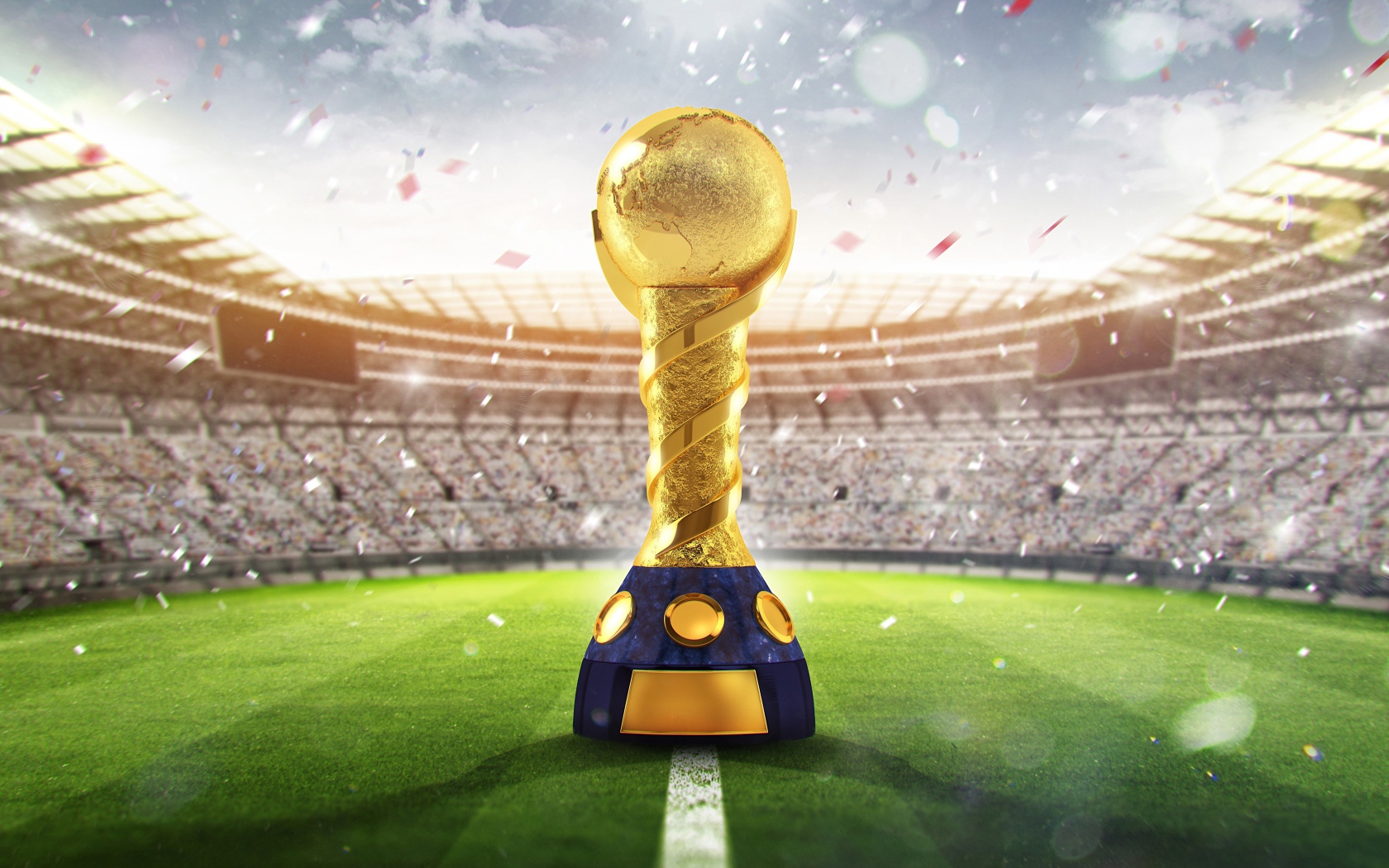 Золотой кубок Чемпионата мира по футболу 2018 в России на футбольном поле
