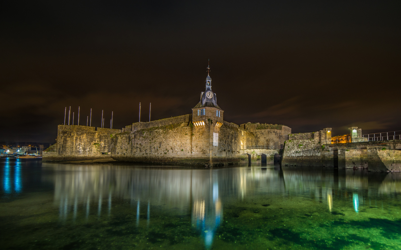 Fortress by the water at night, commune Concarneau. France