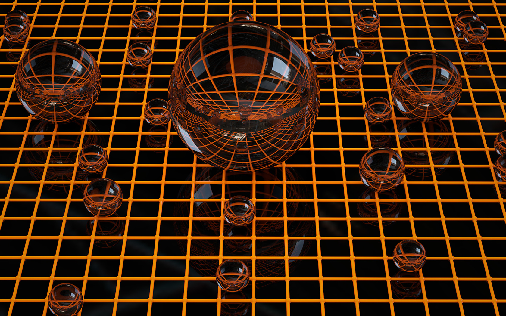 Стеклянные сферы на сетке 3д графика