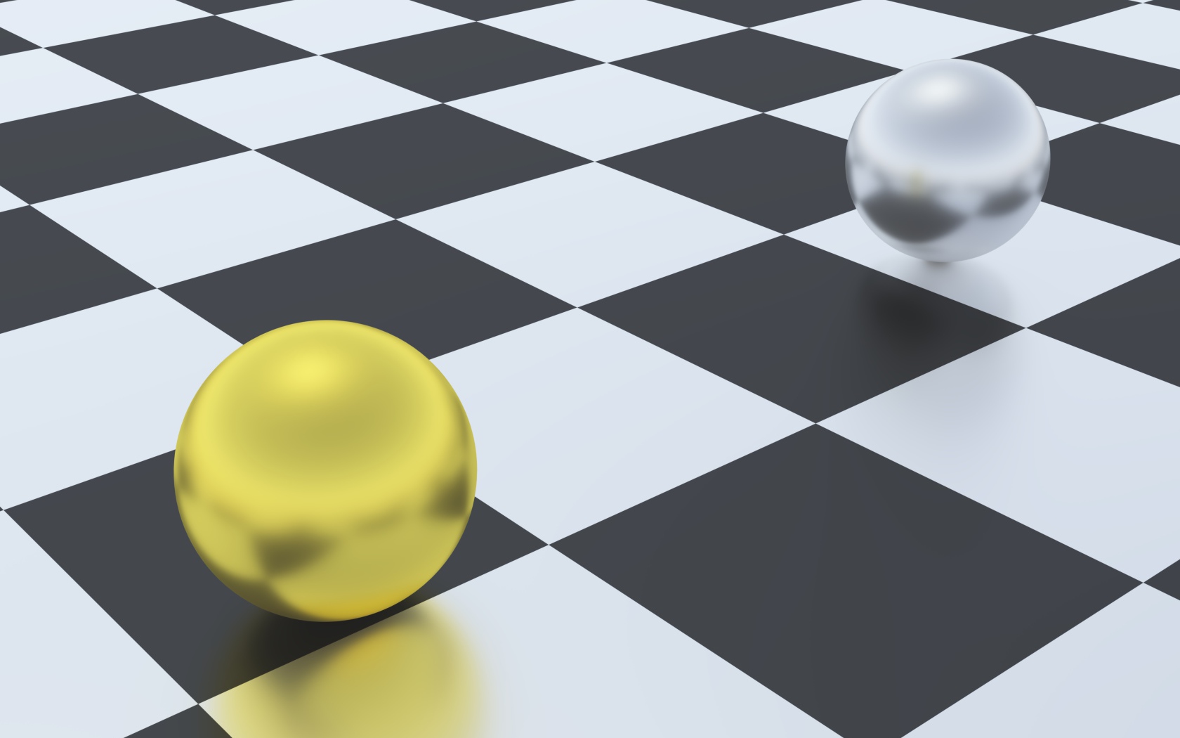 Silver and gold ball on a chessboard 3d graphics