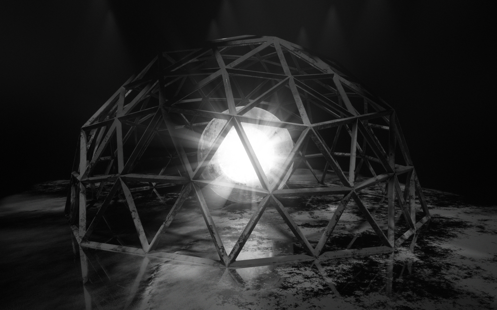 Белый яркий шар под железной клеткой 