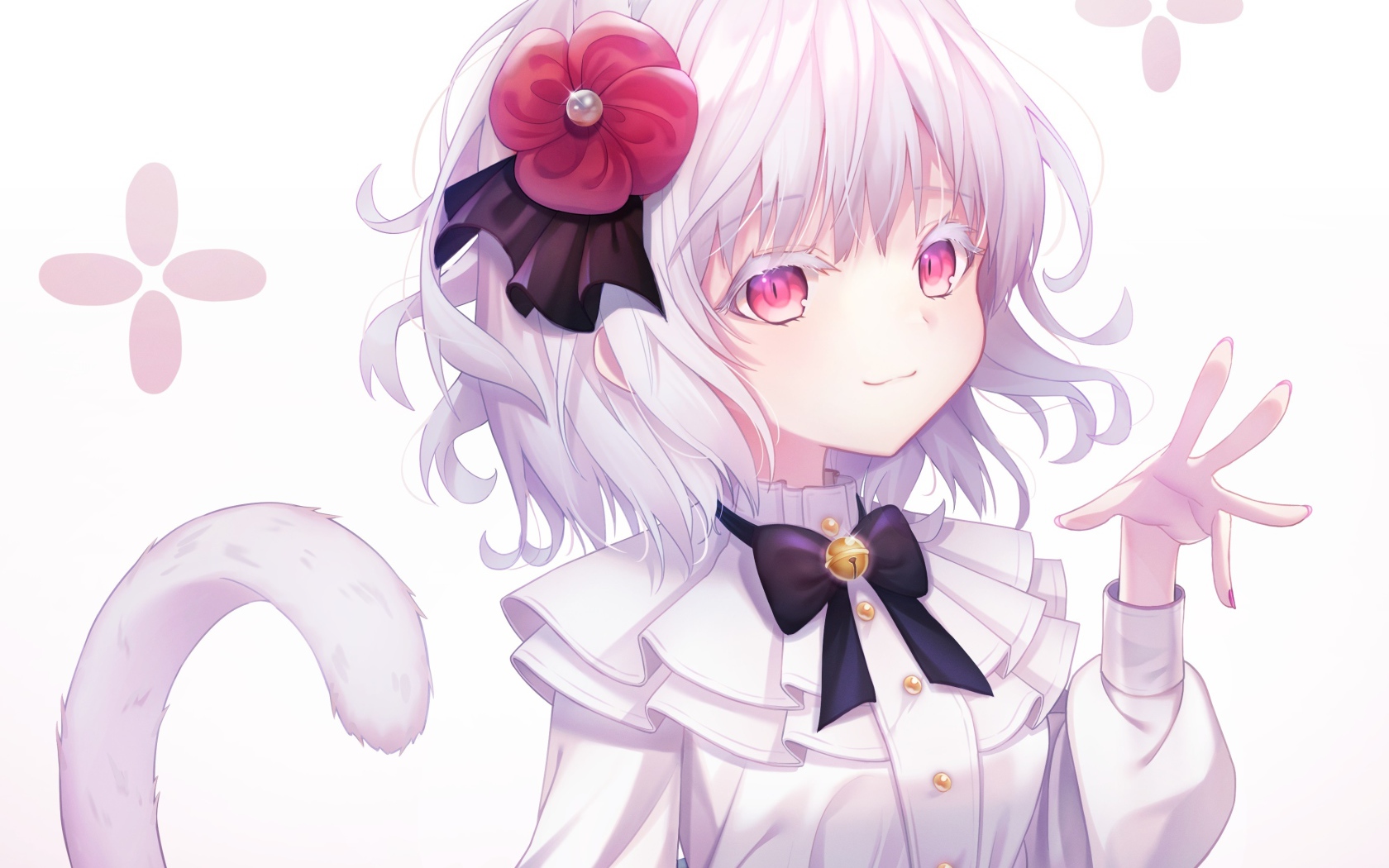 Девушка кошка аниме с цветком в волосах 