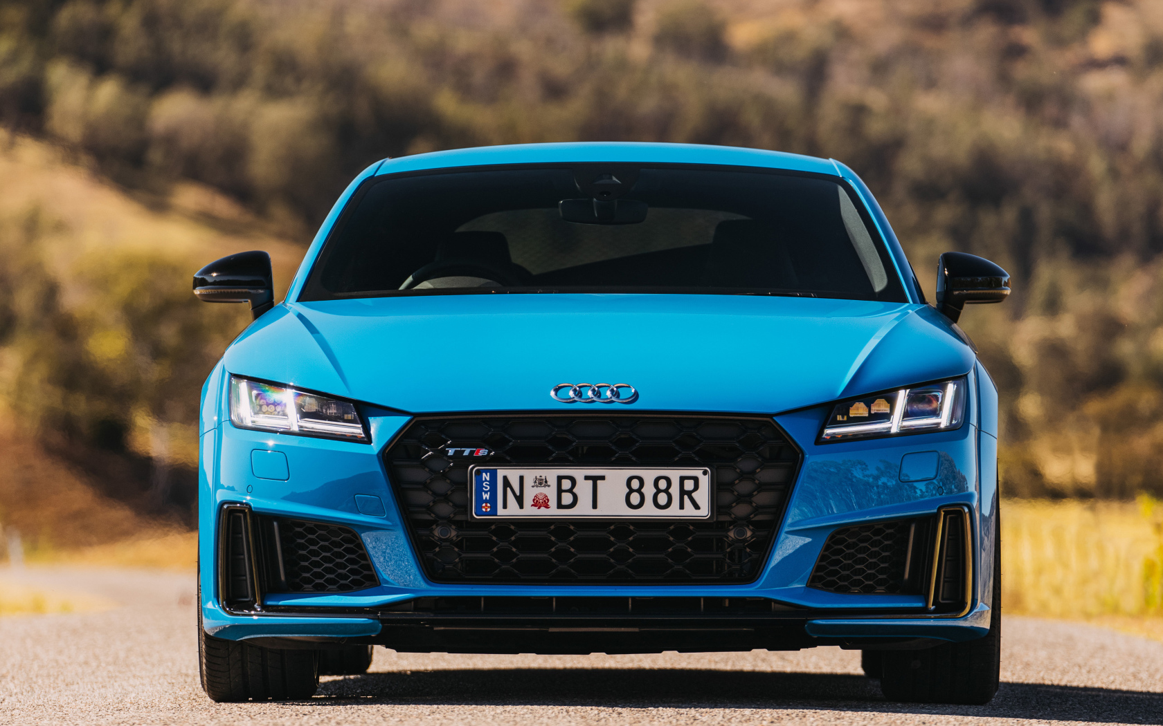 Blue 2019 Audi TTS Coupe car front view