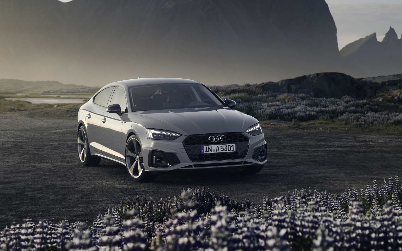 Автомобиль Audi A5 Sportback 40 TFSI S Line 2019 года на фоне гор