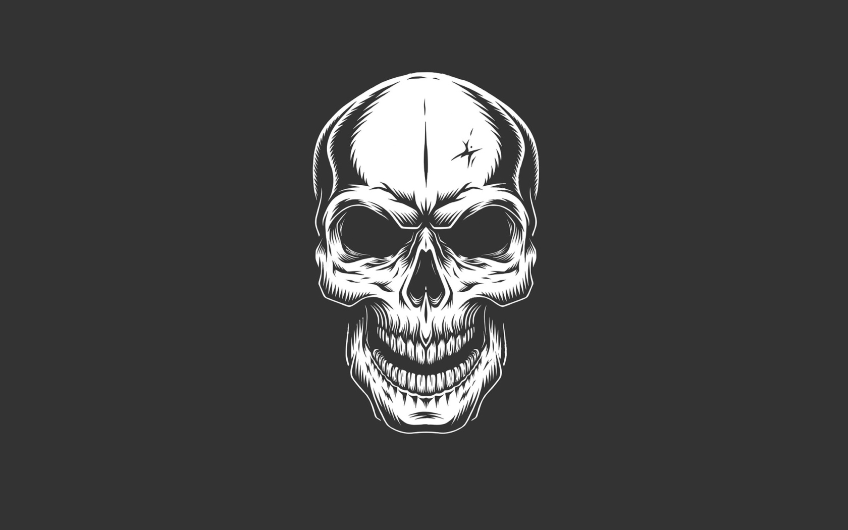 Белый нарисованный череп на сером фоне 