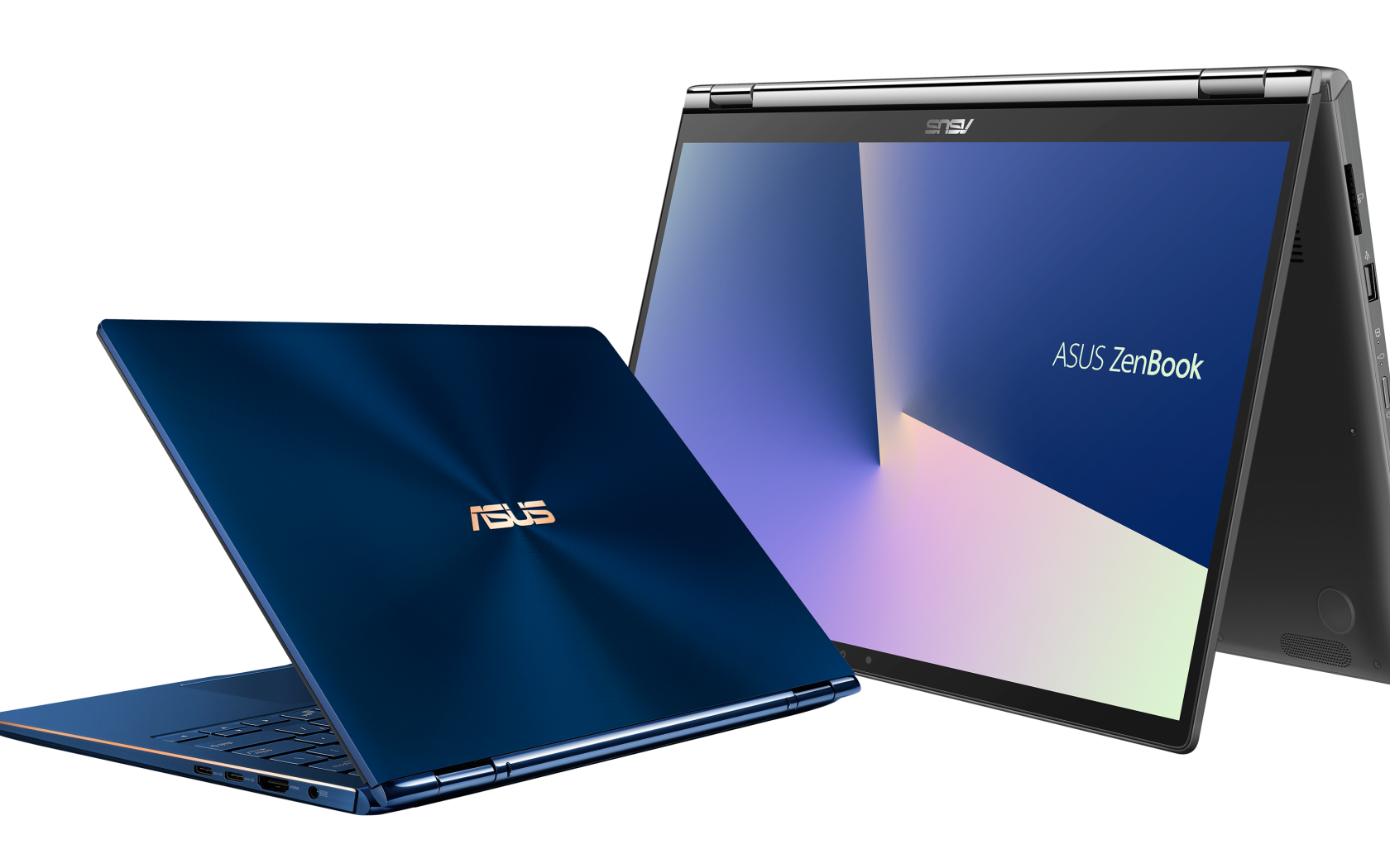 Тонкие ноутбуки Asus ZenBook на белом фоне