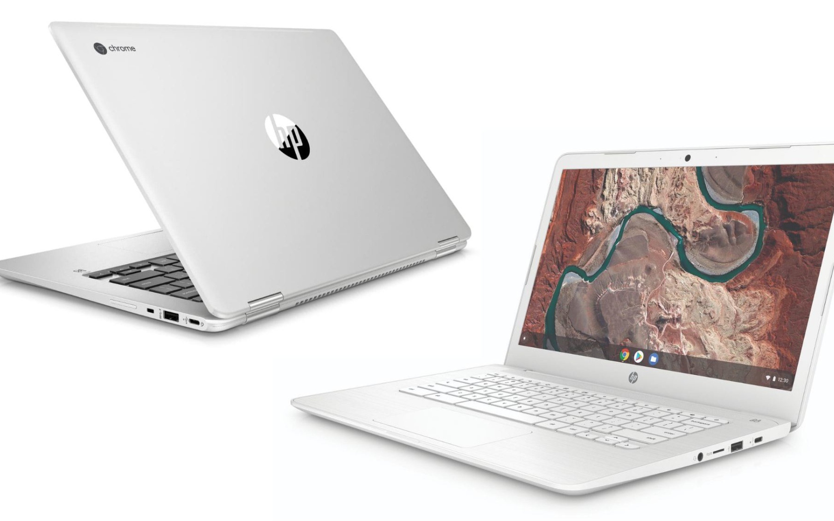 Портативные ноутбуки HP Chromebook x360 14 G1 на белом фоне