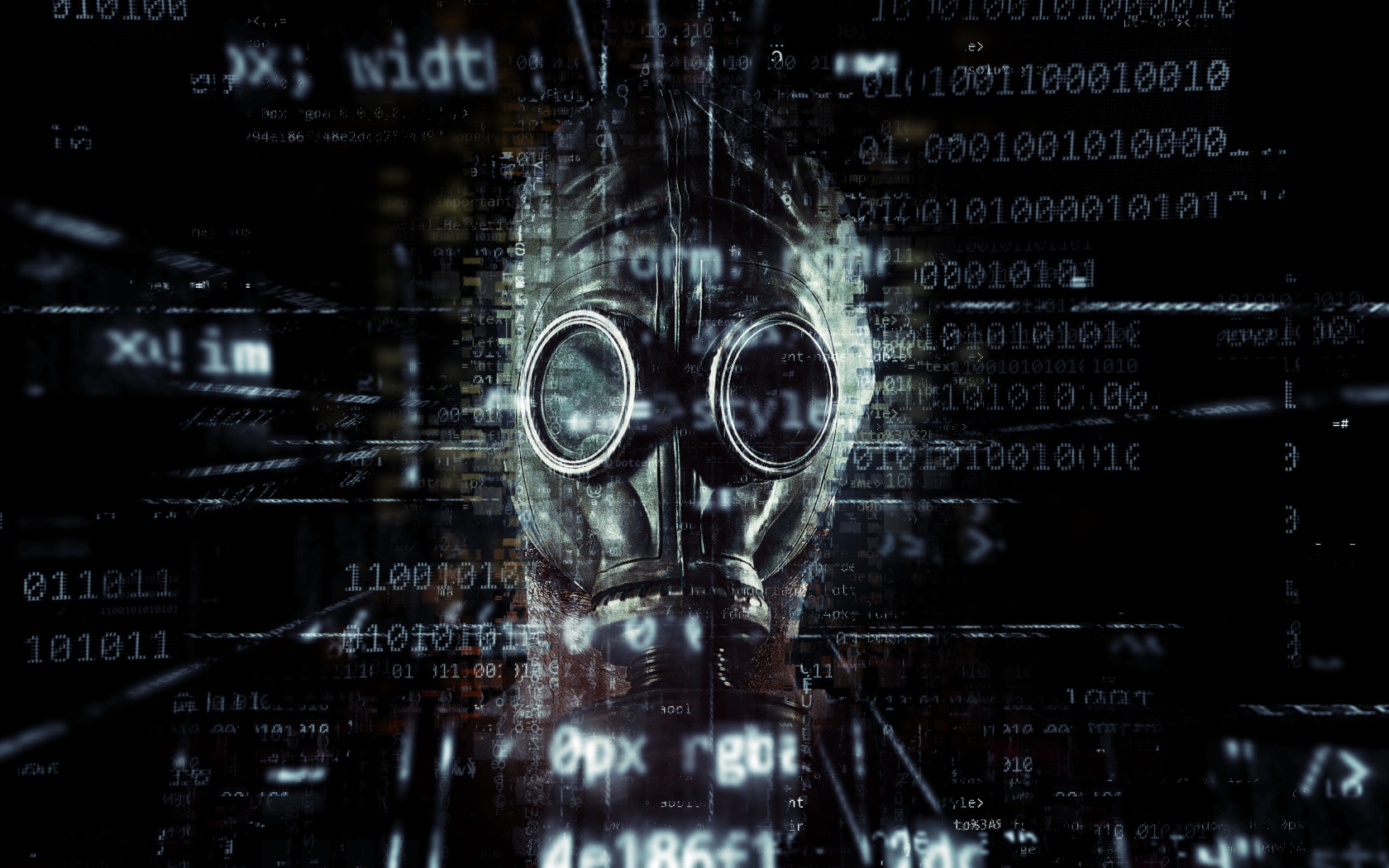 Газовая маска с на фоне числового кода