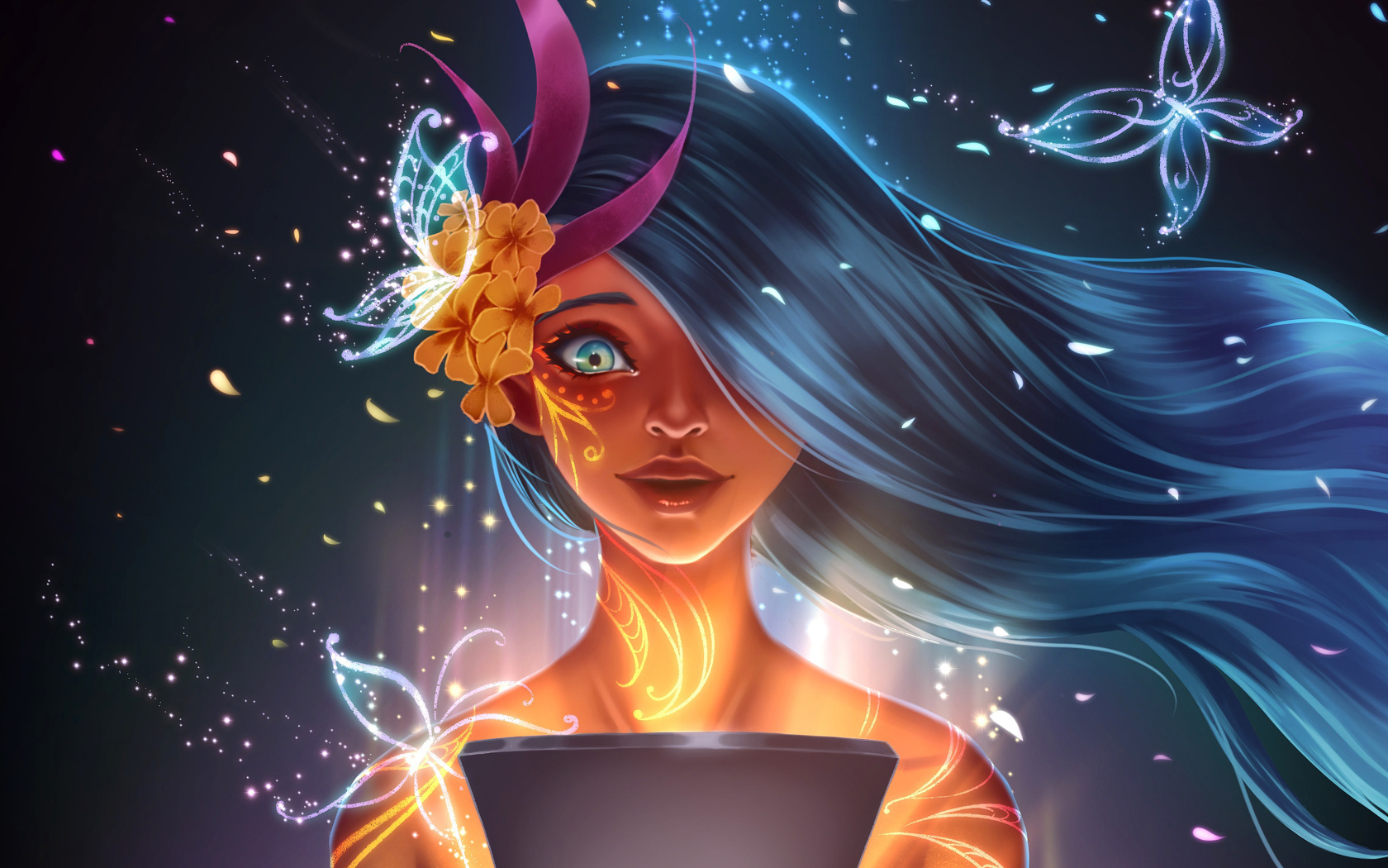 Фантастическая девушка с узорами на теле