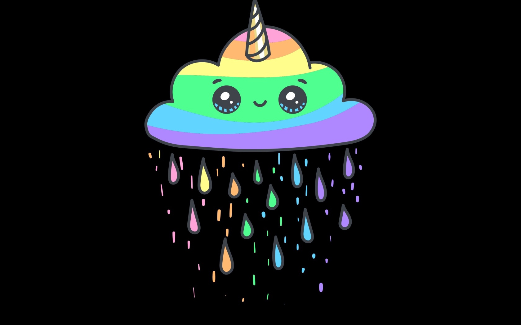 Разноцветная туча единорог на черном фоне