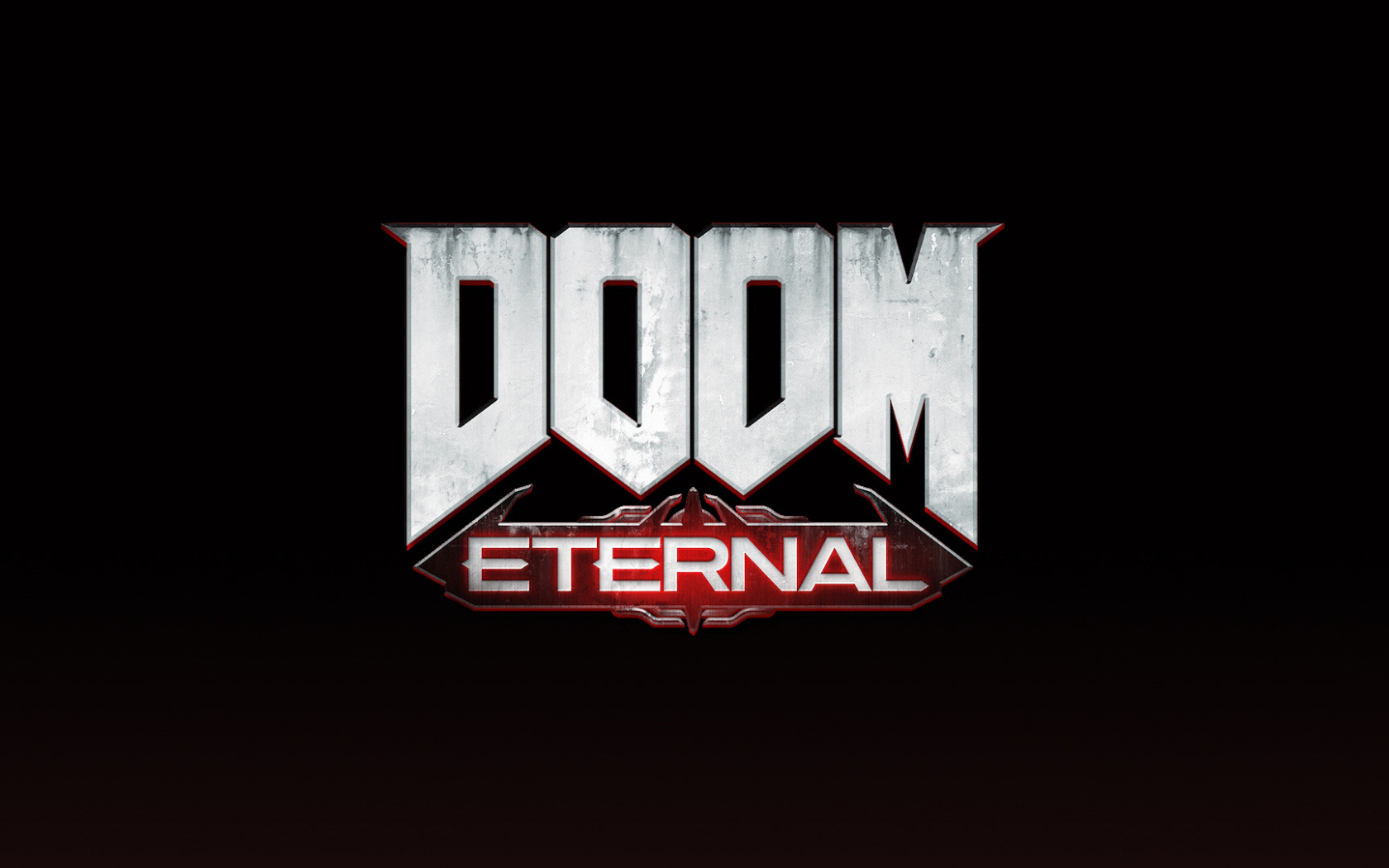 Логотип новой компьютерной игры DOOM Eternal на черном фоне