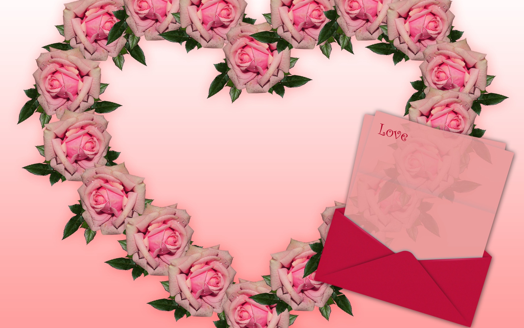 Сердце из розовых роз с письмом 