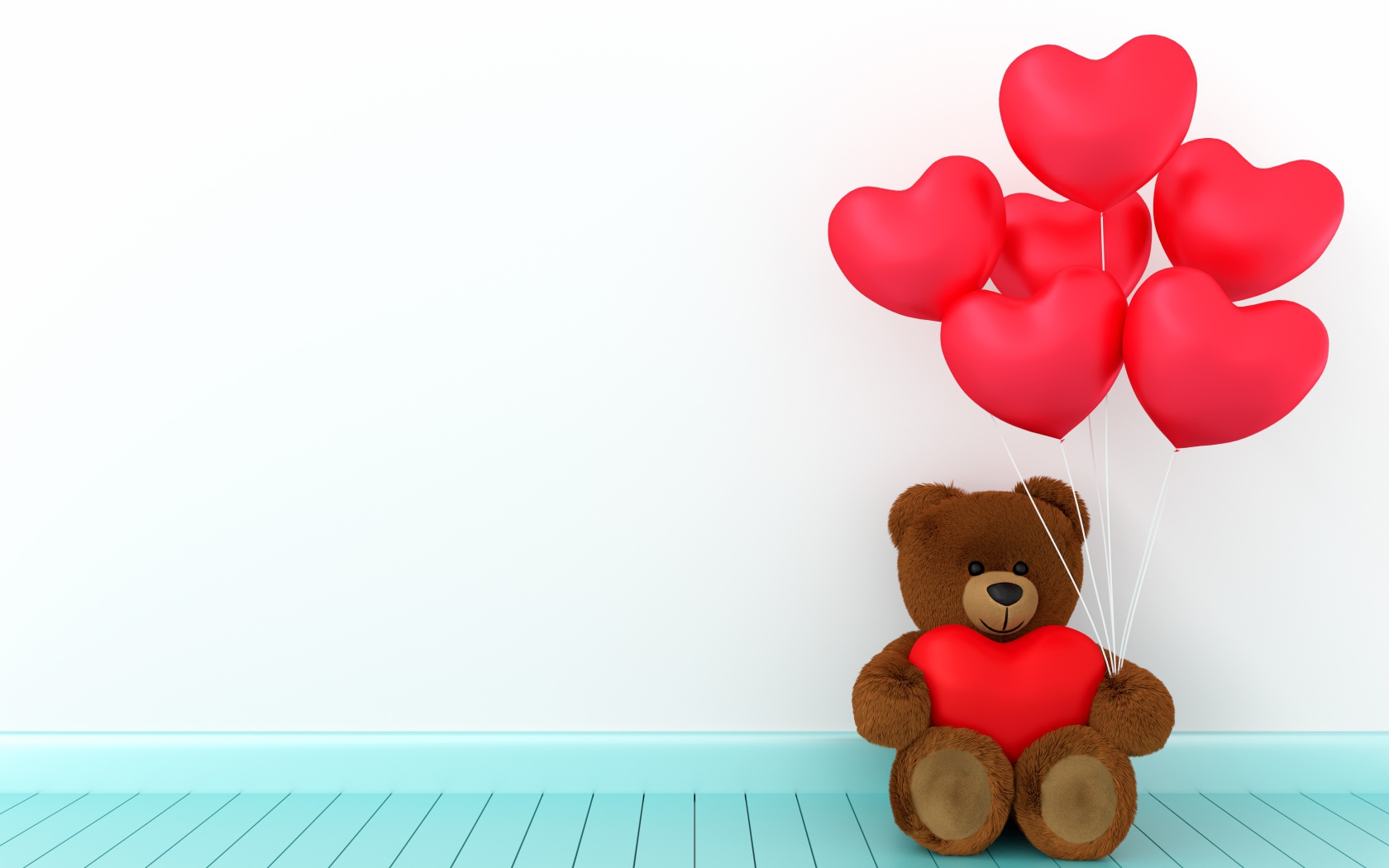 Плюшевый медведь с воздушными шарами в форме сердца