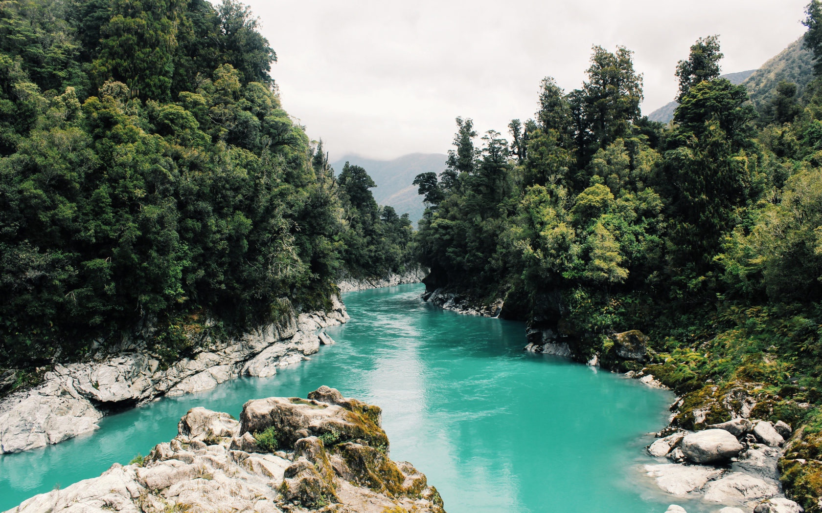 Голубая вода горной реки в лесу