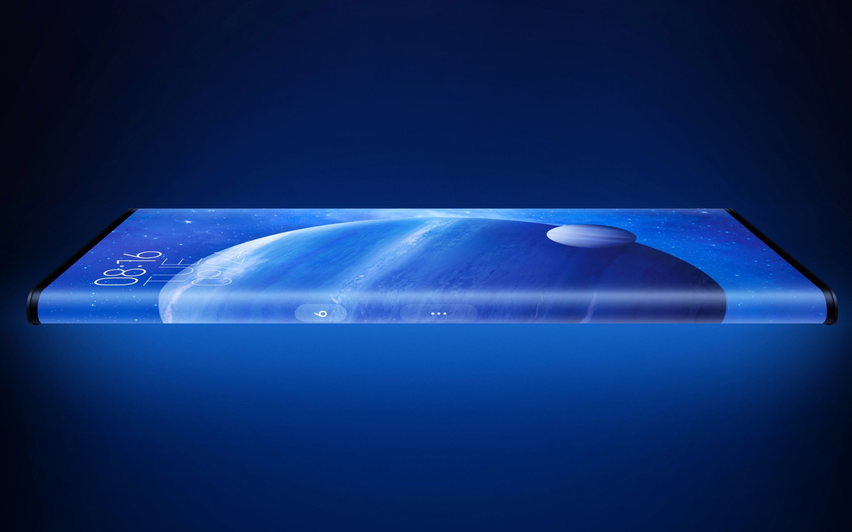 Тонкий смартфон Xiaomi Mi Mix Alpha на синем фоне