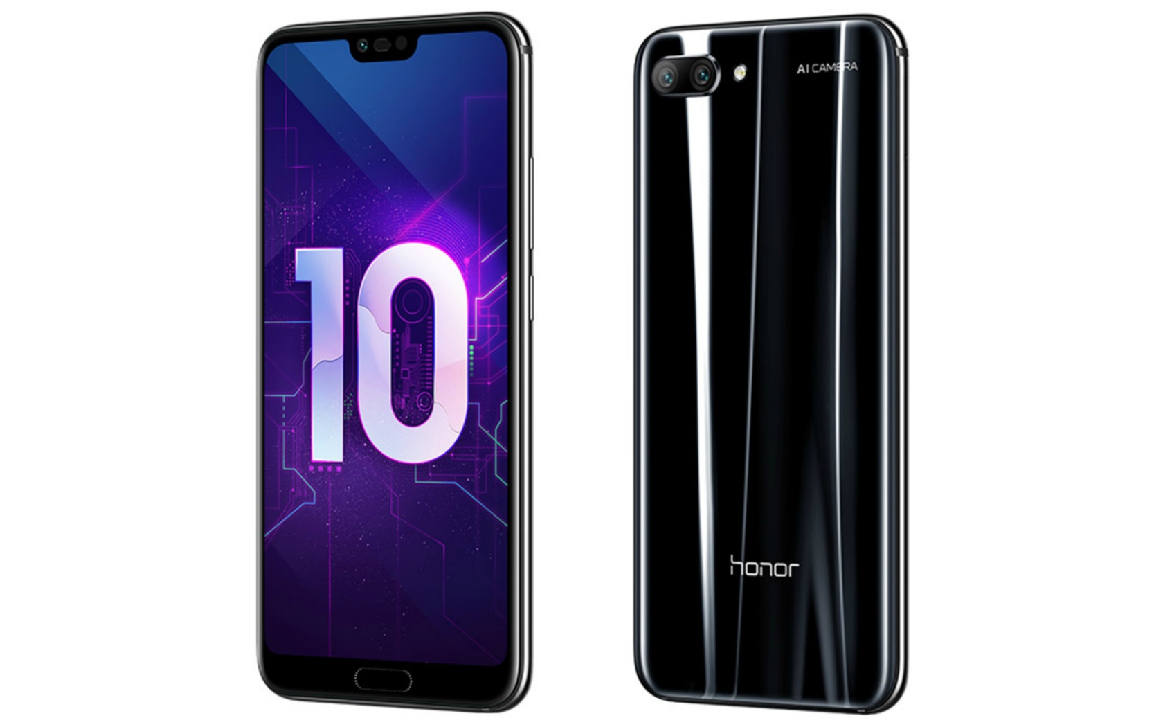 Смартфон с умной камерой Honor 10 на белом фоне