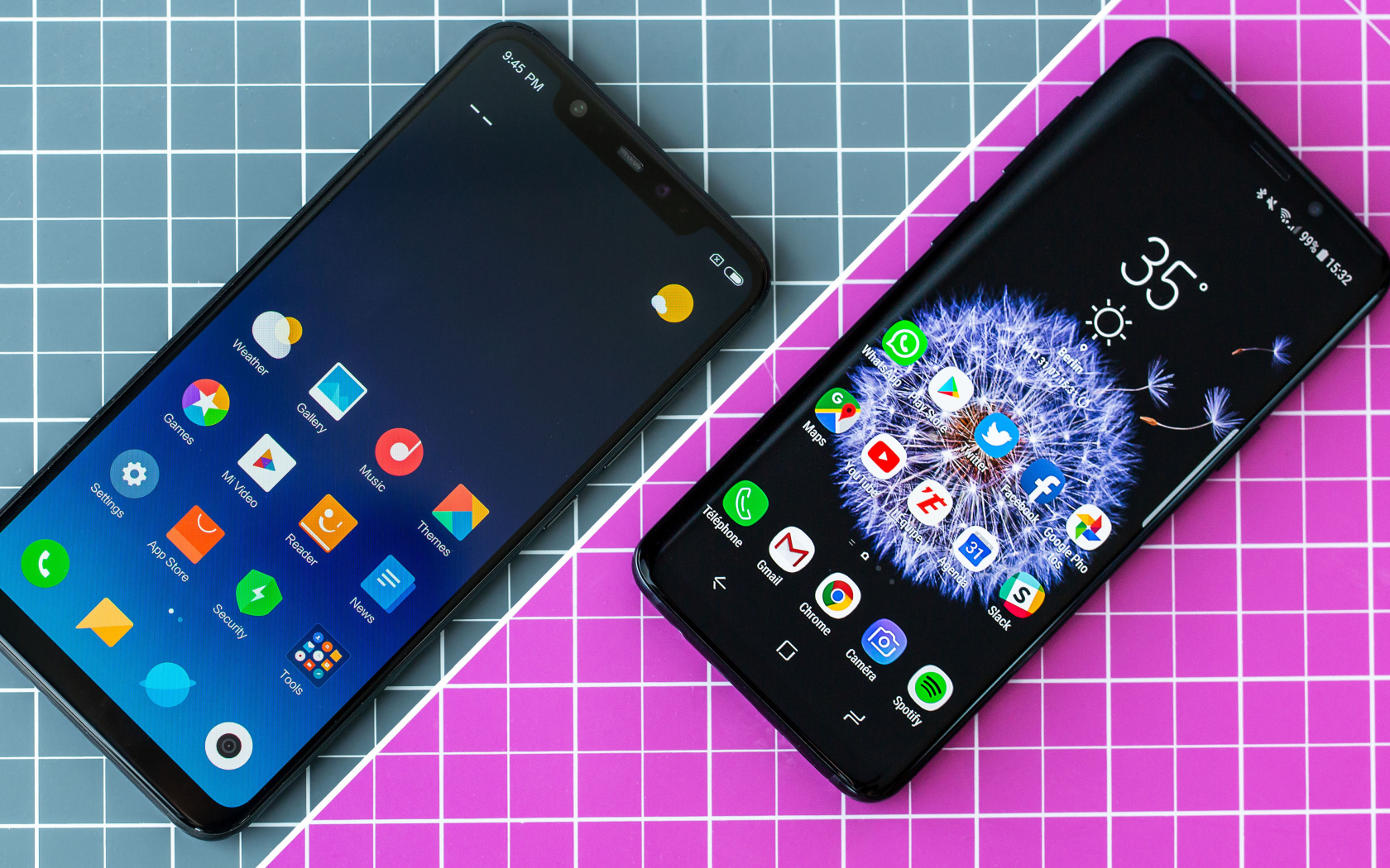 Два смартфона Xiaomi Mi 8 и Samsung Galaxy S9+